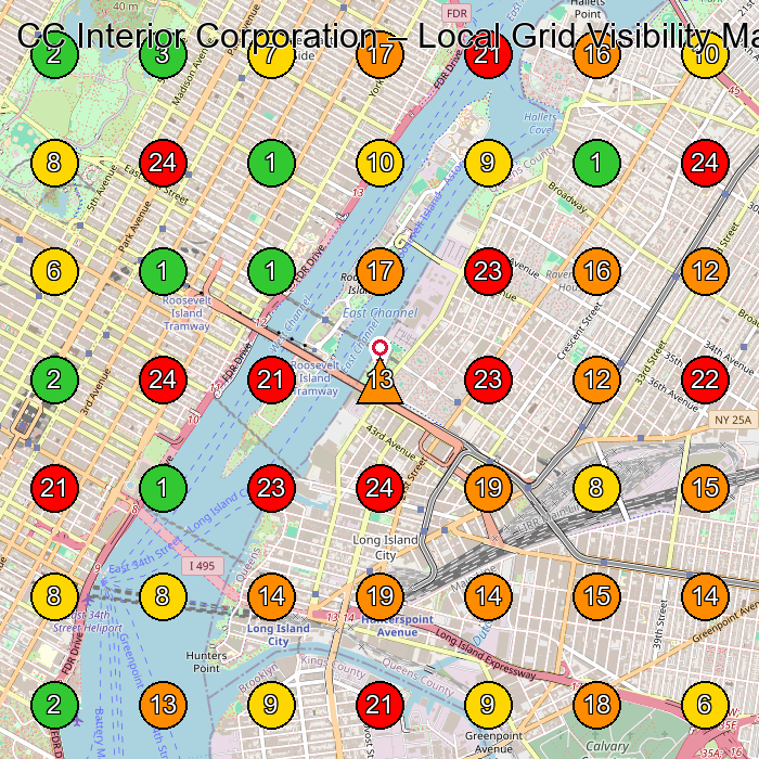CC Interior Corporation Construction Company GeoGrid ranking map for Long Island City NY